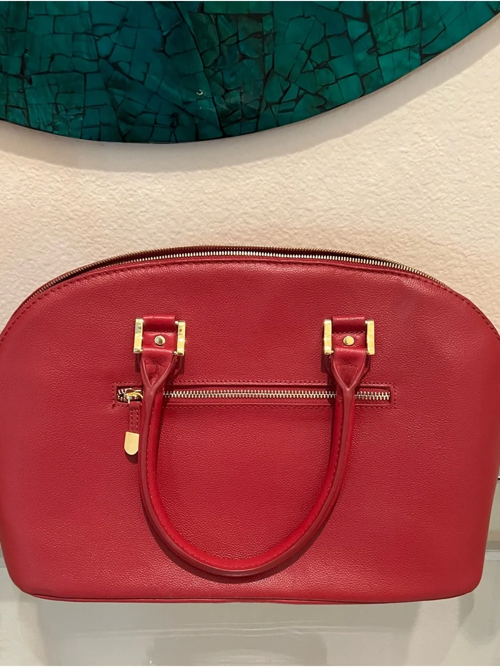 🔥Joy & Iman Red Genuine Pebble Leather Dome Satchel - Elegant Women’s Handbag